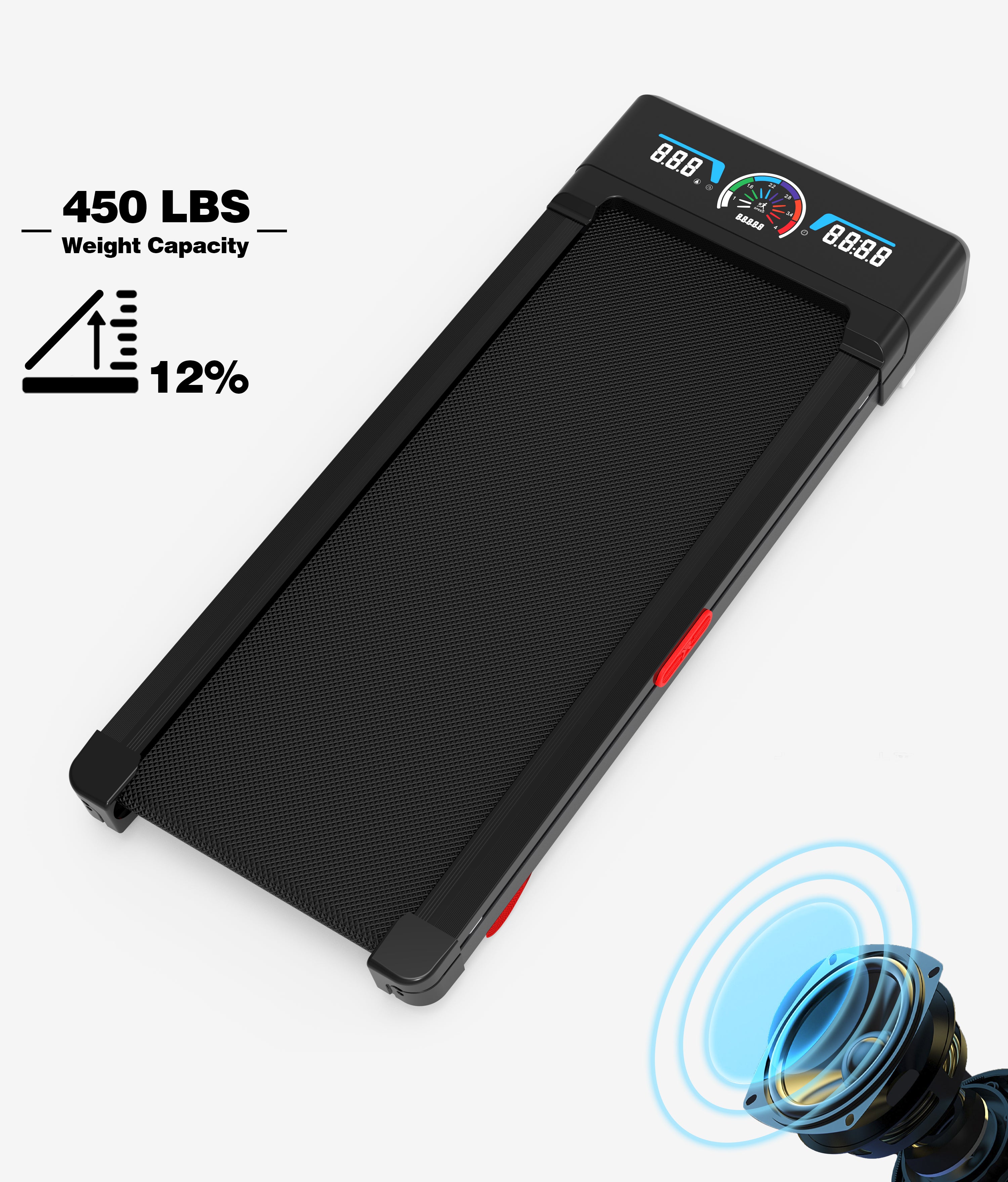 Walking Pad Treadmill with 12% 9-Level Incline,Bluetooth Speaker