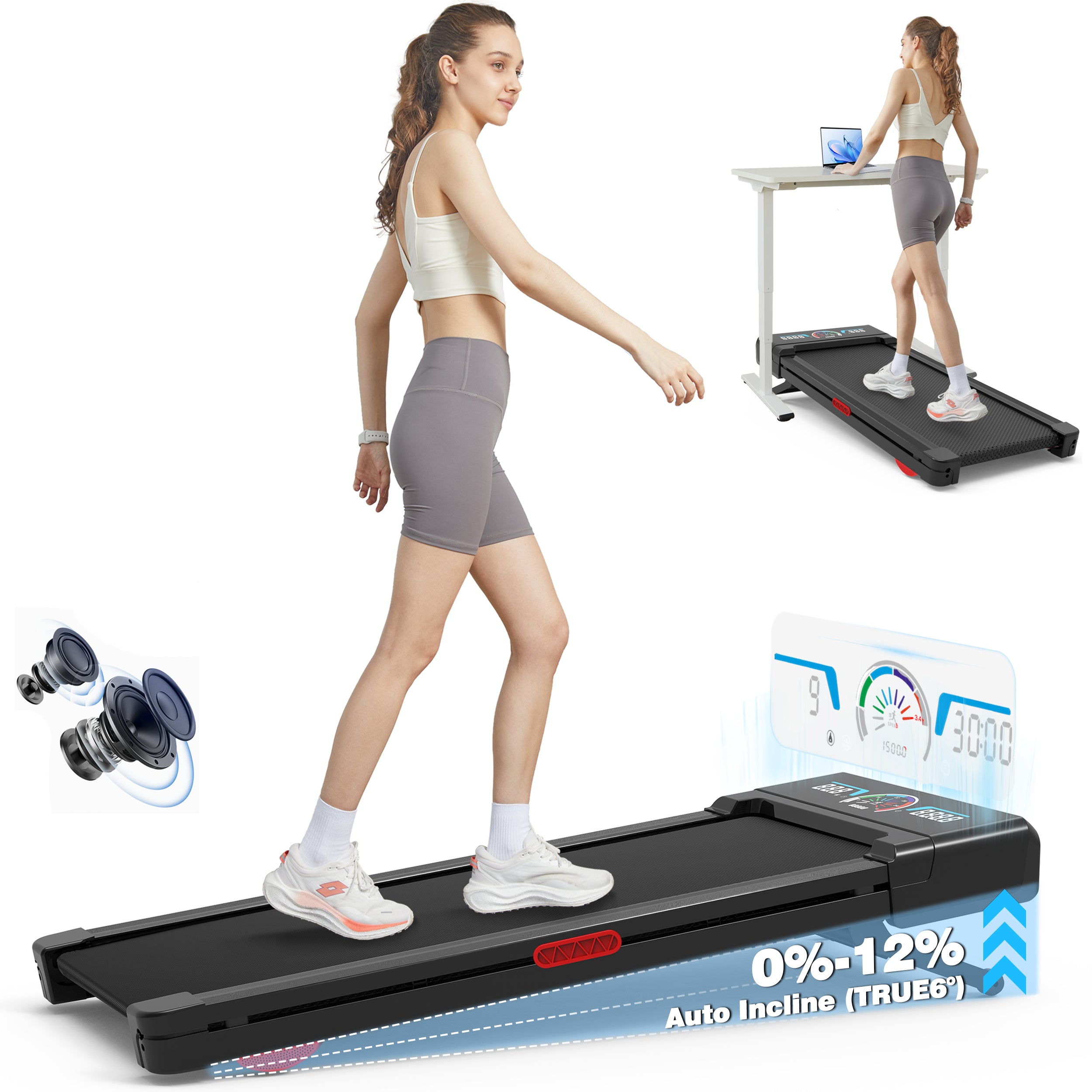 TRAILVIBER Walking Pad Treadmill with 12% 9-Level Auto Incline